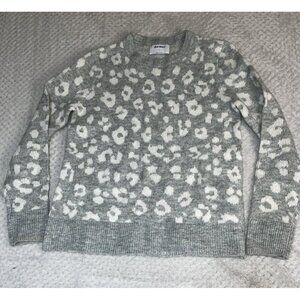 Old Navy Women's Grey & White Flower Pattern Cozy Long Sleeves Sweater Size S